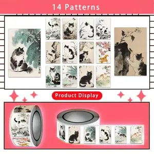 500 Sheets Ink Cat Stickers, Square Design for Water Bottles & Phone Cases, Perfect for Envelope Seals & Decorative Use, Art Stickers