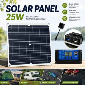25W Flexible Solar Panel Monocrystalline Solar Panel Portable Charger for Outdoor, Cell Phone, Camping, Traveling, Rooftop, RV, Car, etc. Emergency Power Supply