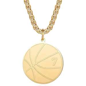 Basketball Number Necklace for Boys Gold Stainless Steel Basketball Pendant Sport Jewelry Gifts for Men