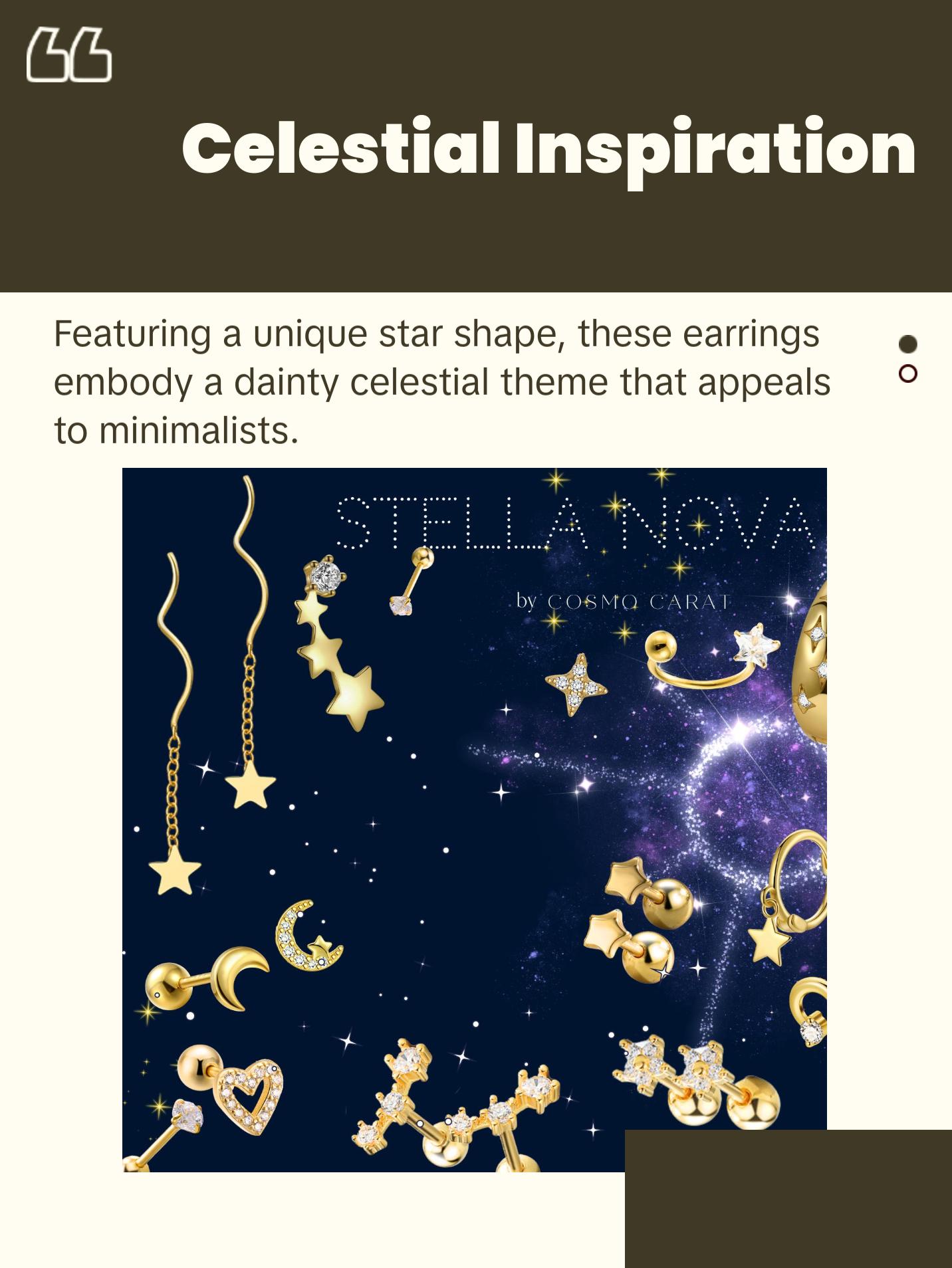 "Constellation Stars" 14K Yellow Plated 925 Sterling Silver Screw On Nap Earring