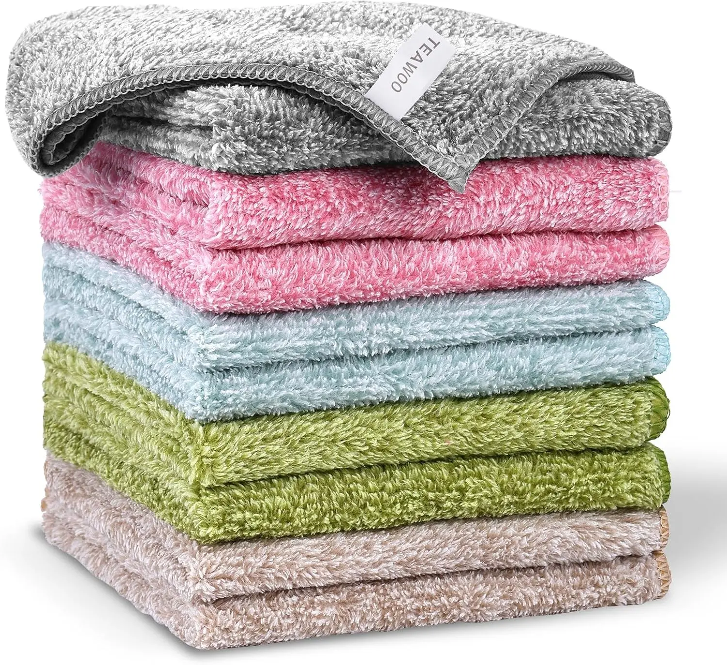 10 Pack Premium Washcloths, Highly Absorbent and Super Soft Face Towels | Multi-Purpose Fingertip Towels, 12 x 12 inch Bathroom Towels (Charcoal/Coral Pink/Cyan/Jade Green/Coffee Beige)