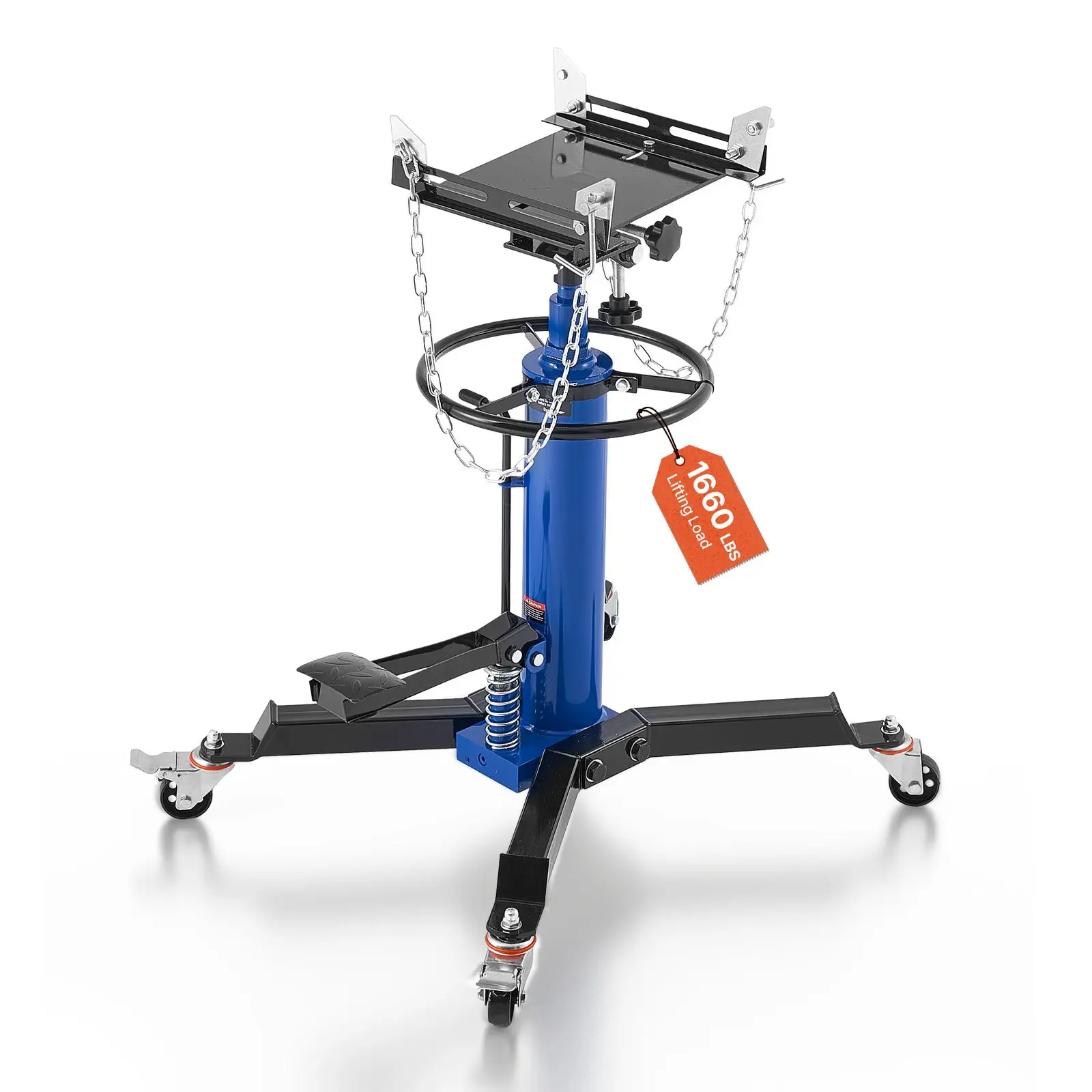 VEVOR Hydraulic Transmission Jack, 1660 lbs/ 0.75 Ton Lifting Capacity Telescoping Transmission Jack with Foot Pedal, 360 Swivel Wheel, 34.6-69.3 in High Lifting Height, Lift Hoist for Garage/Shop