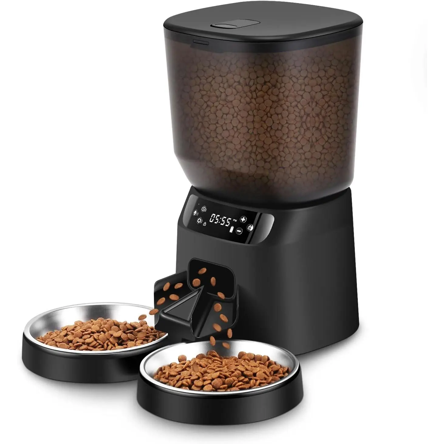 Automatic Cat Feeders for Two Cats, 5L/20 Cups Double Automatic Cat Food Dispenser with 2 Stainless Bowls, Timer Setting 20 Portions 6 Meals Per Day, 10s M
