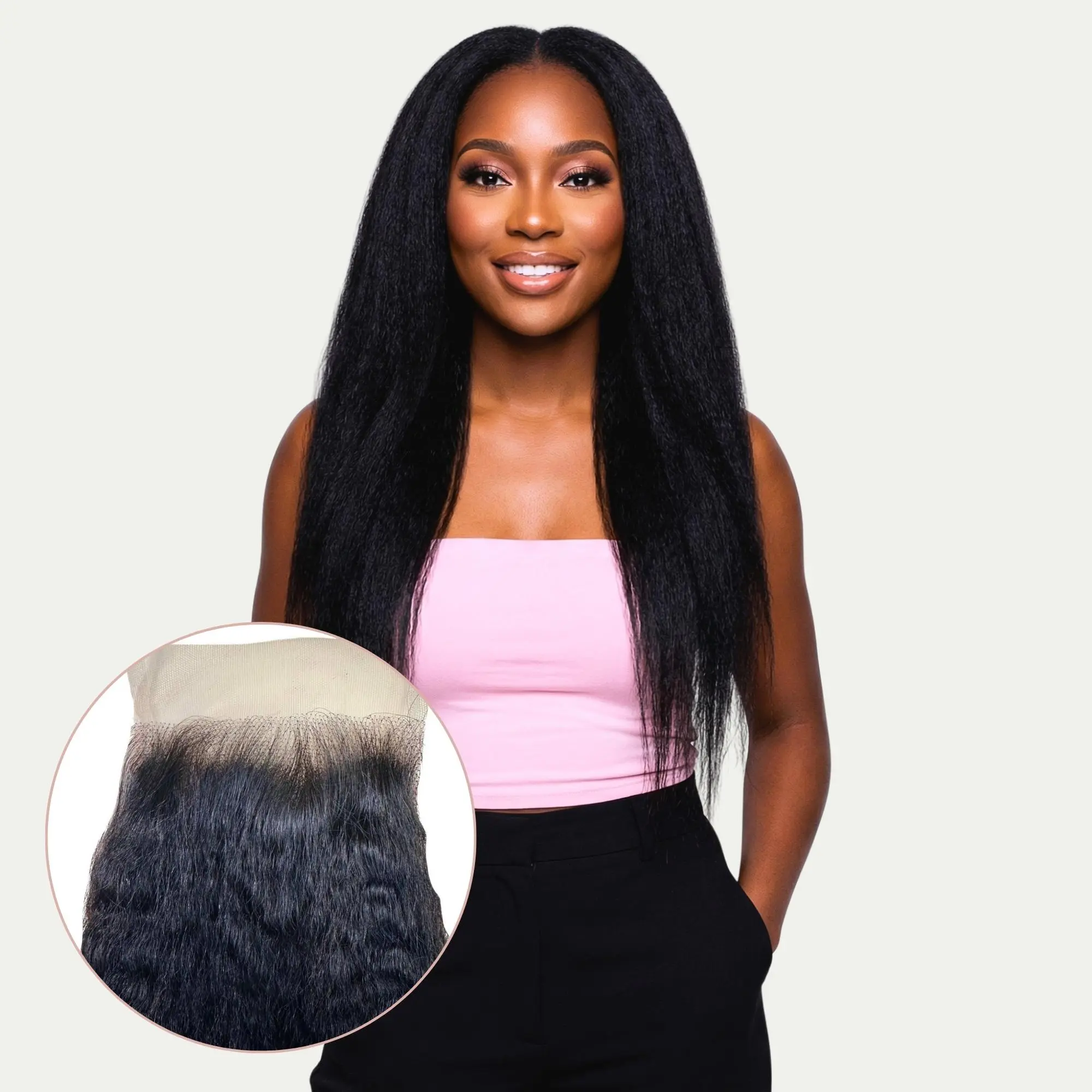 Kinky Straight 4x4 Transparent Lace Human Hair Closure - Natural Texture Flawless Style 100% Virgin Hair Lightweight Breathable Versatile Parting Options