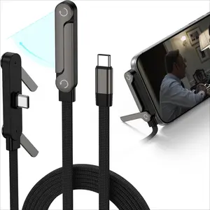 Invisible Stand Type C Charger,240w stand data cable,5FT Invisible Type C Cable with Phone Stand T-Shaped Foldable Cord,USBC Cable with 90° Angled Kickstand for Samsung Galaxy S26 Ultra S26 S25,iPhone 17.Sideways Charger,flat phone charger with stand