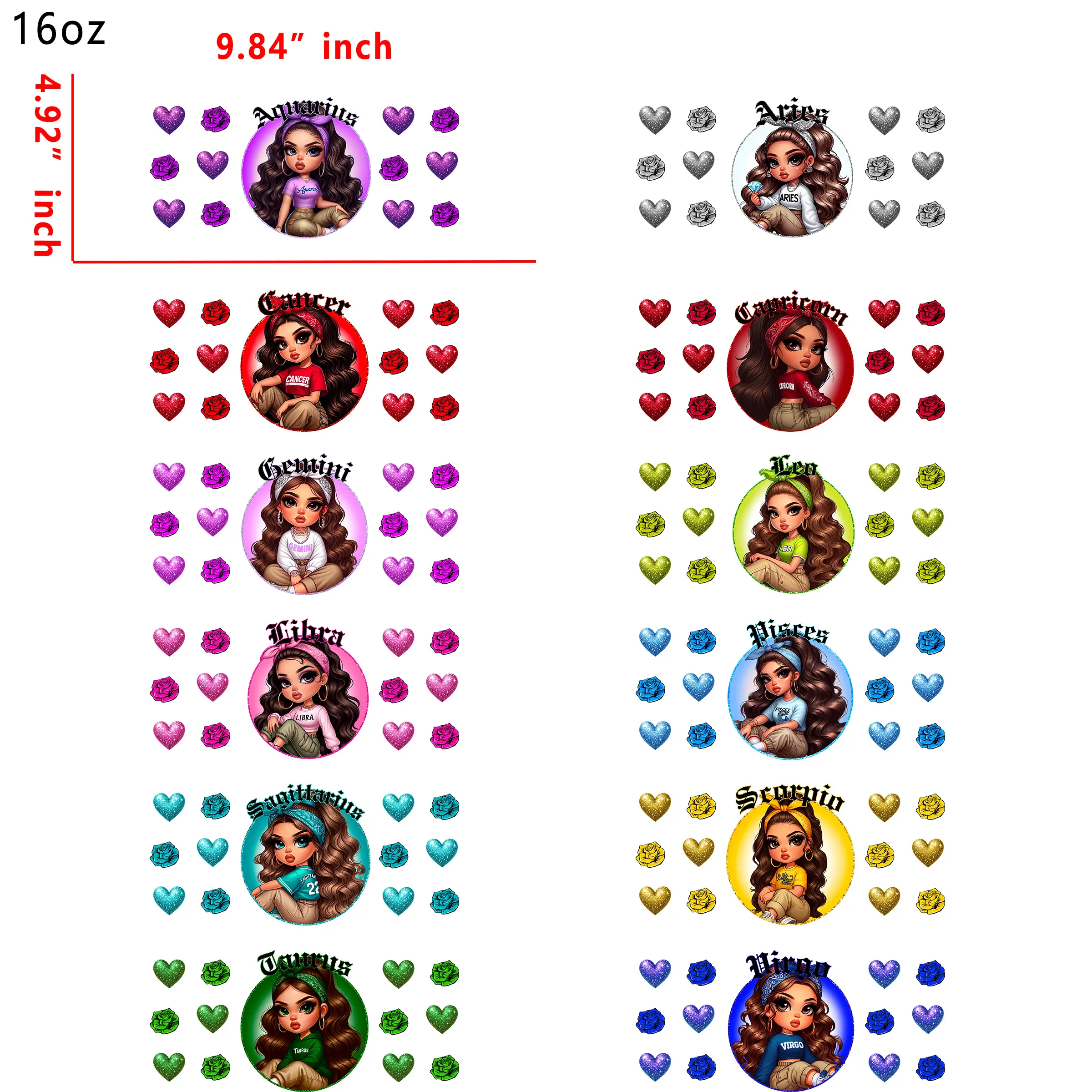 (U59) 12pcs latino 16OZ Tumbler Cup Wraps, Waterproof Fade-Resistant Decal Stickers, Vivid HD Print with Strong Adhesion, Customizable Transfers for Glass Cups, Mugs & Smooth Surfaces, DIY Art Craft Supplies