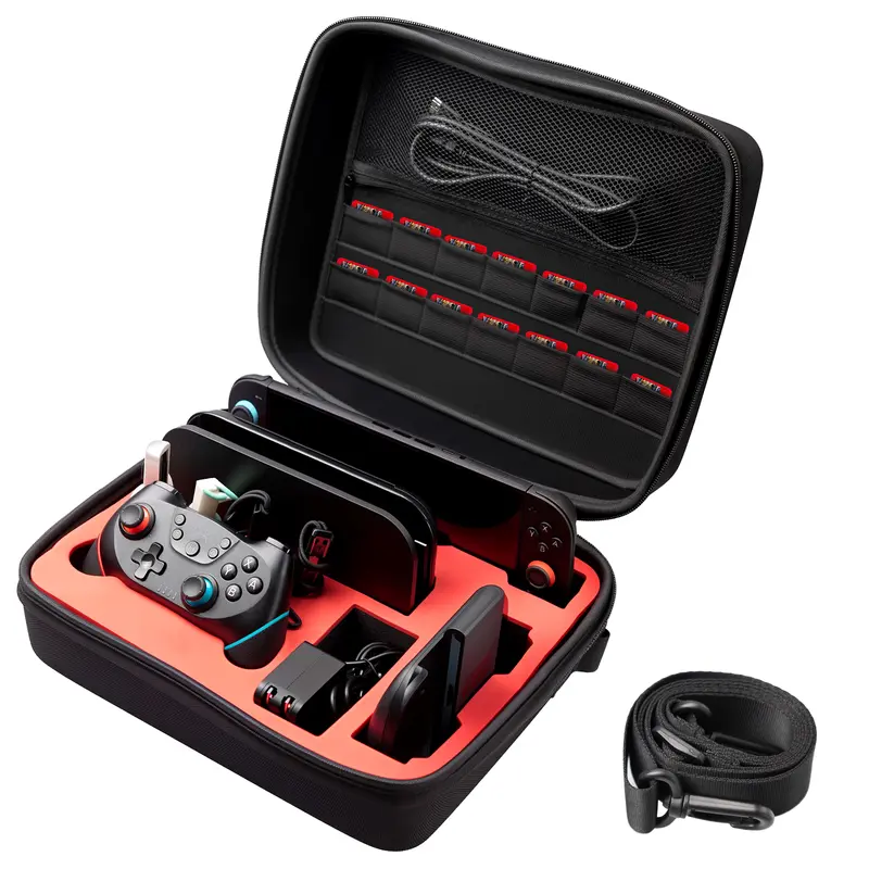 【Back to School】Switch Case for Switch 2 and Switch OLED Model, Portable Full Protection Carrying Travel Bag with 18 Game Cards Storage for Switch Console Pro Controller Accessories Black