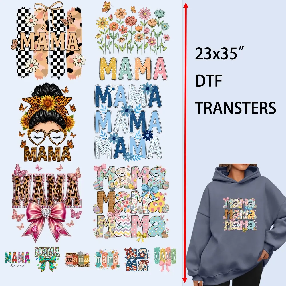 12 PCS/Set Iron on Transfers Mother‘s Day Mama DTF Transfers Ready to Press Heat Transfer Stickers Iron on Decals for T Shirts Hoodie DIY Crafts