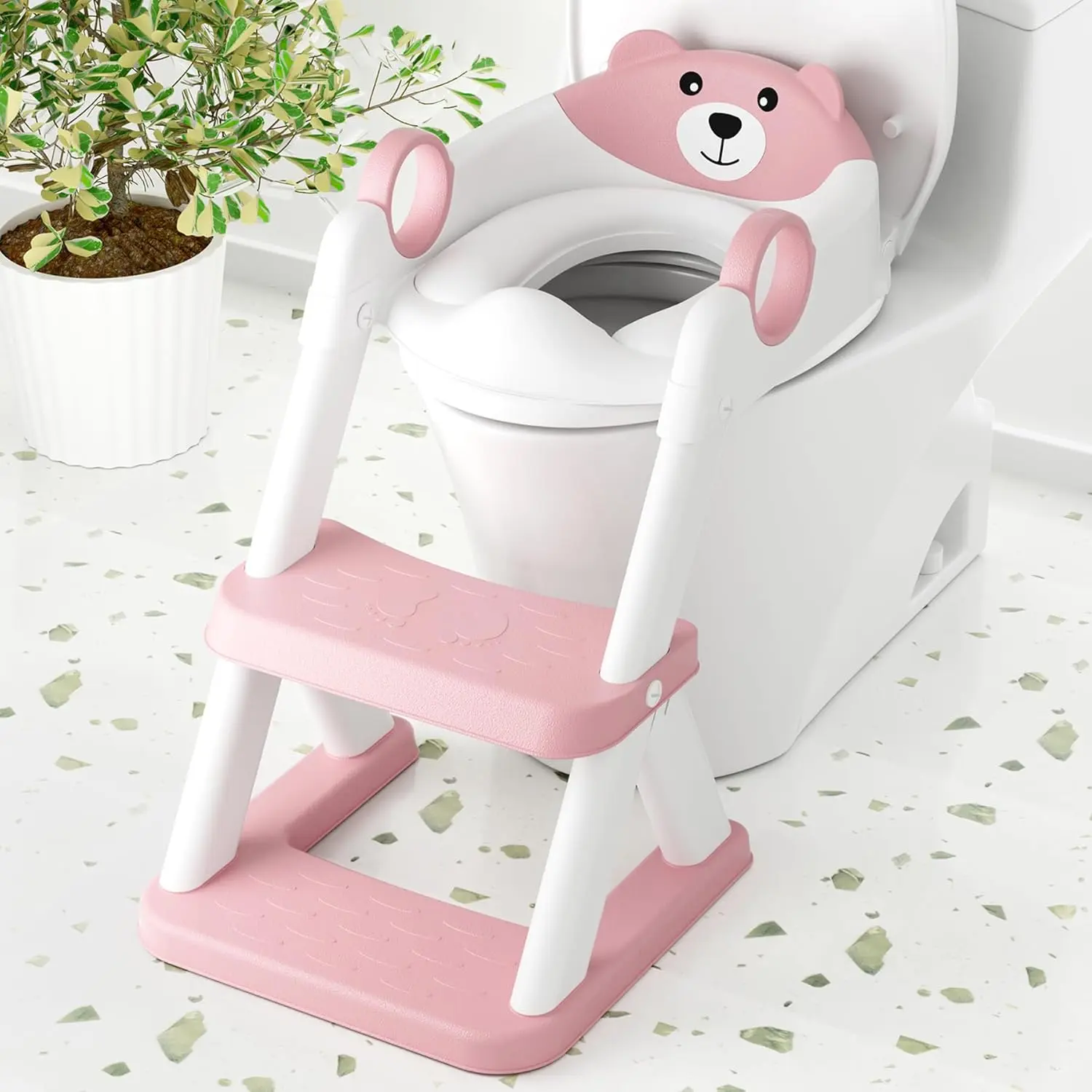 Potty Training Step Stool for Girls and Boys Multi Functional Height Adjustable Safe Easy Grip Toilet Ladder Stool for Toddlers Bathroom Training Assistant Fits Most Toilets