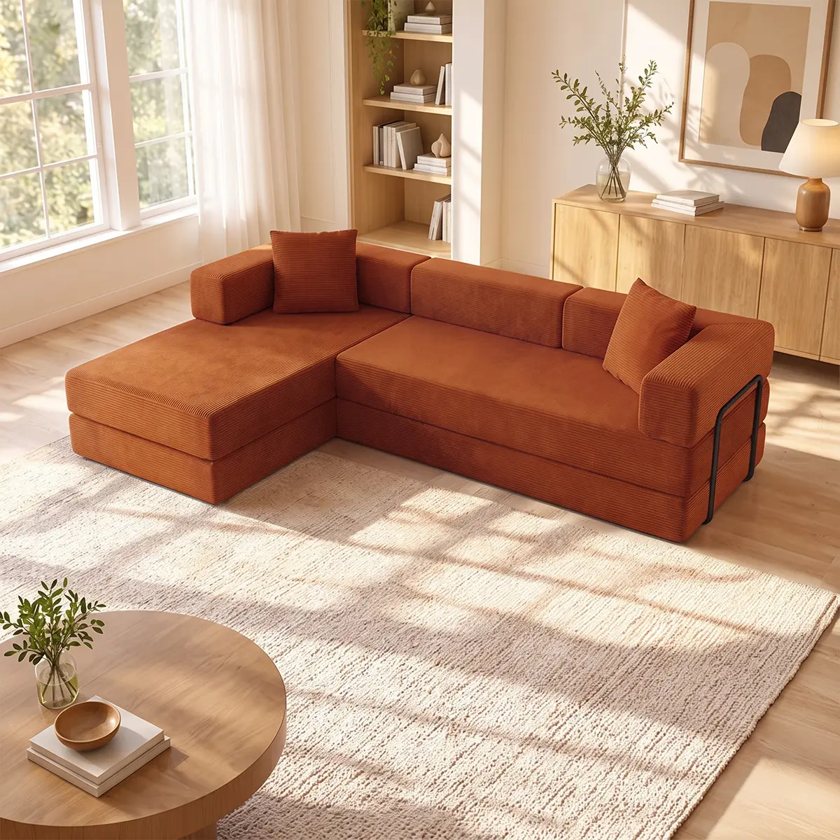 L-shaped Modular Expandable Sofa Bed, Suitable For Both Seating And Sleeping, Freely Disassembles And Assembles In Small Apartment Living Rooms, No Installation Required, Filled With High-density Foam, Multi-functional Modular Floor-standing Sofa