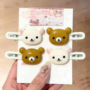 4pcs Adorable Cartoon Bear Duckbill Snap Hair Clips for Women, Transparent Candy Colors Kawaii Hair Accessories, Cute Fashion Clips for Daily Wear, Great Gift for Her Friend