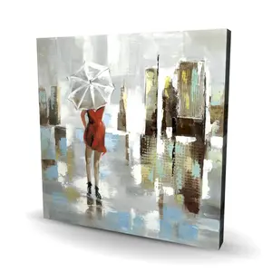 360 Stand Artistic Women's Red Dress Wall Artwork, 36x36" Urban Backdrop Photo Print, Home/Office Room Decoration