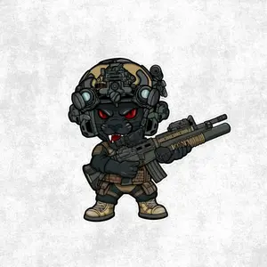 Tactical Black Panther Soldier Vinyl Car Decal Sticker – Chibi Special Forces Cat with Rifle, Helmet & Night Vision – Truck, Laptop, Gun Safe Decor