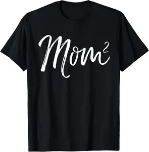 100% cotton Unisex Cute Mom Shirts Mother's Day Gifts Design Studio Women's Mom Squared Cute Twin Mom Second Child Announcement T-Shirt Black Small Classic Fit Short Sleeve