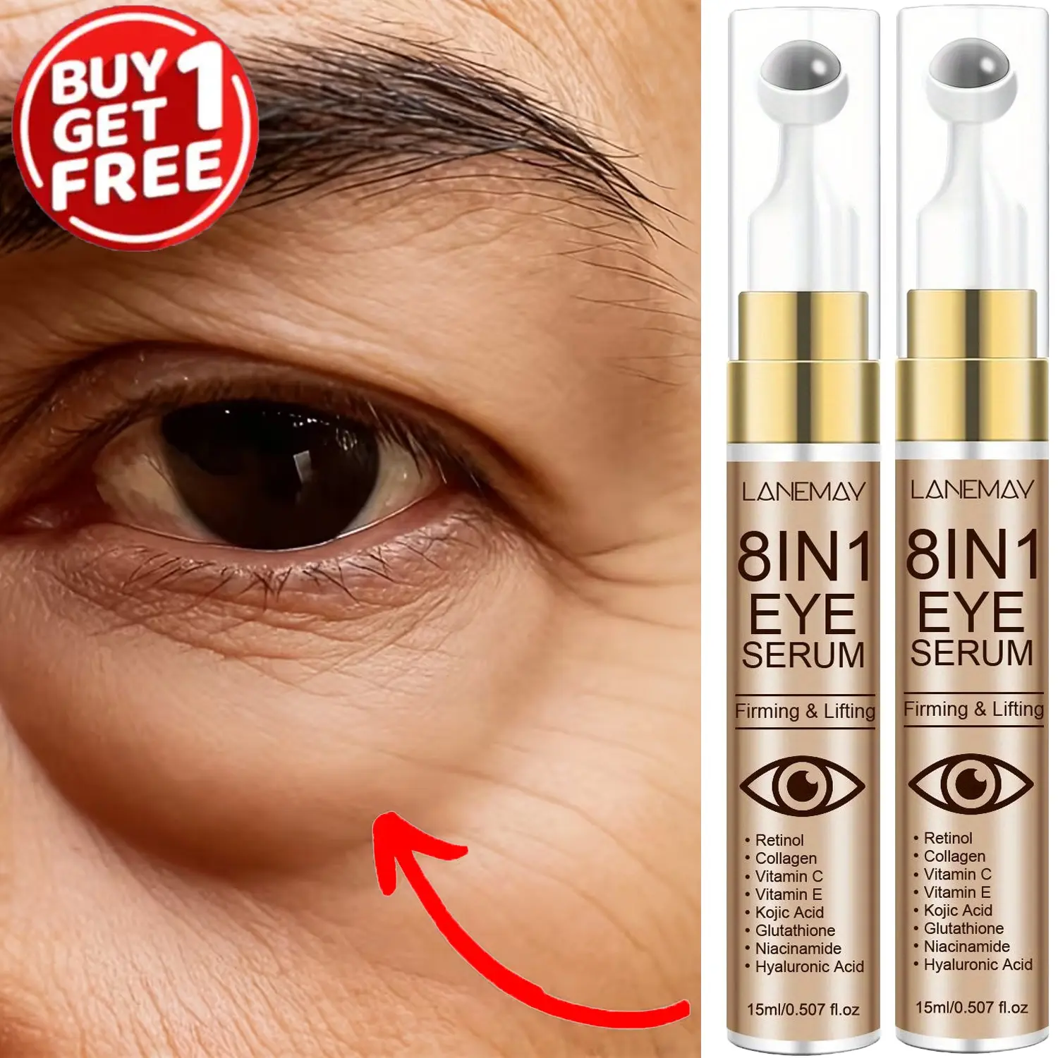 glutathione serum for dark circles 8-In-1 Eye Serum Moisturizing Lifting Essence, Reduces Dark Circles,  Lightweight Non-Greasy Formula, Contains Hyaluronic Acid & Vitamin E