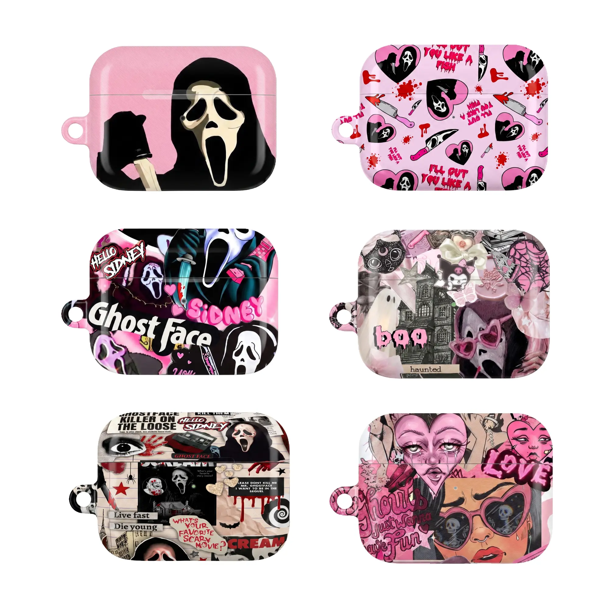 Pink Ghost Face Horror AirPods Pro Case, Y2K Spooky Protective Cover for AirPods 1 2 3 4 Pro 2 1 3, Halloween Gifts