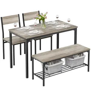 Dining Table Set for 4 with Bench, Space-Saving Kitchen Table for Dining Room Kitchen Apartment Corner, Hardwood Scratch-Resistant Top, Easy Assembly