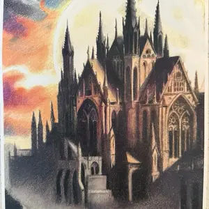 Castle Print - Gothic Architecture Artwork with Dramatic Sky and Sunlight Features