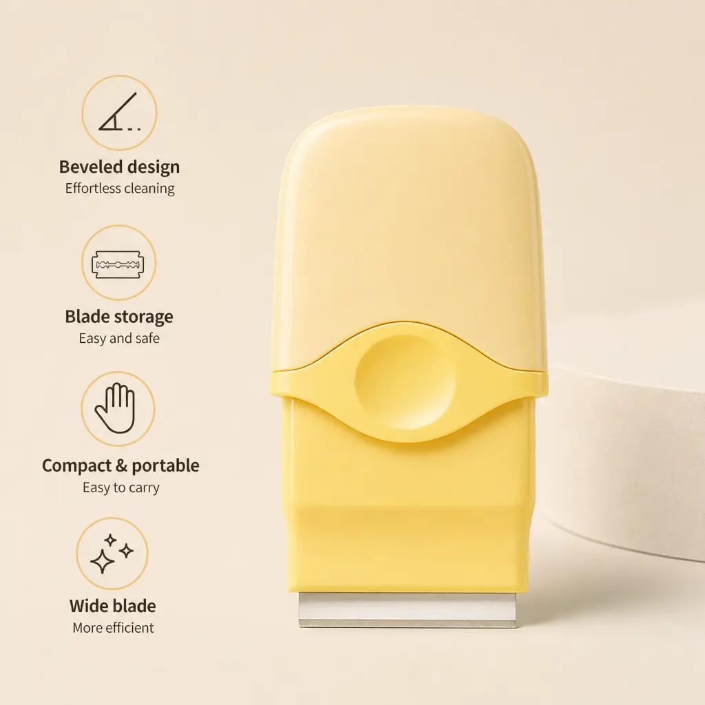 1 Count, Portable Mini Cleaning Scraper with Hidden Blade Storage, Widened Slanted Head, Handheld Compact Tool for Household Adhesive Residue and Label Cleaning