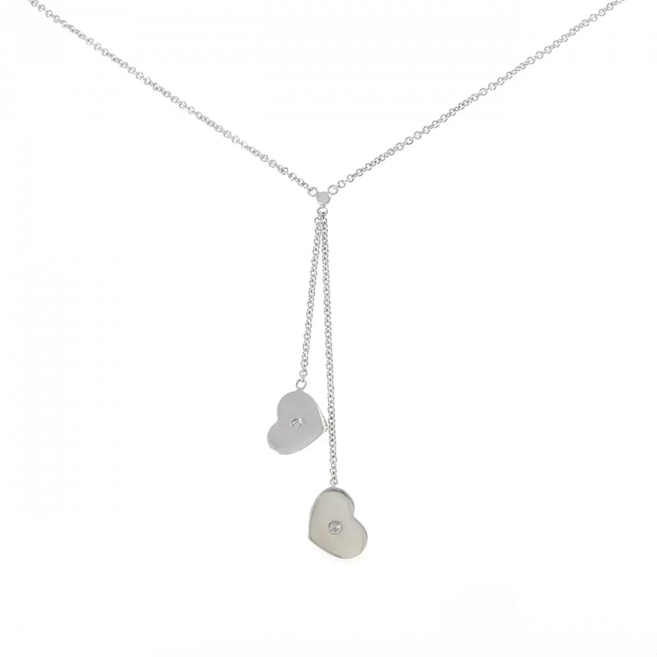 Pre-owned Tiffany & Co. Sterling Silver 925 (Ag925) Small Leather Goods Modern Heart Drop 925 Silver Diamond Necklace
