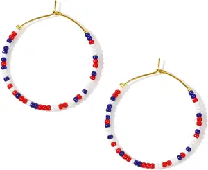 Sonatomber Handmade Boho Colorful Beaded Large  Hoop Earrings for Women, Bohemian Seed Beads Circle Hoops Cartilage  Holiday Prom