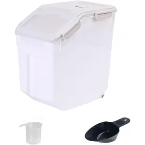 Large Flour Storage Container Bin 25lb, Airtight Rice Storage Containers with Wheels Seal Locking Lid, BPA Free with Measuring Cup&Scoop for Flour, Rice, Grain(Gray)