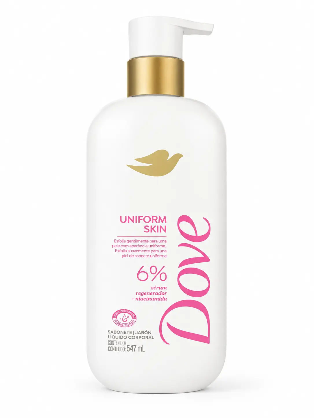 Dove Uniform Skin 6% Body Exfoliant Soap-- 3 sizes , 135g soap bar, 300ml and 547 ml de Mexico