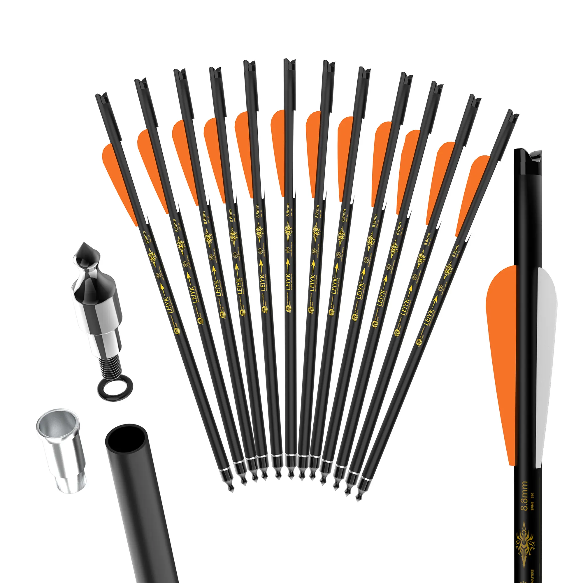 LEYIK 12Pcs 20in Carbon Fiber Crossbow Bolts, 8.8mm Shaft with Half Moon Nocks, Replacement Arrows for Hunting and Target Shooting