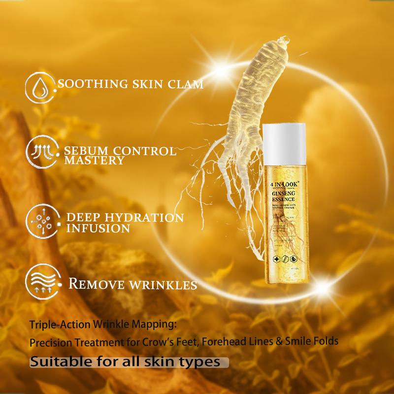 [4inlook official]Natural Ginseng Anti-Aging Hydrating Essence Water – 100% Wild Ginseng from Himalayas, Deep Moisture & Wrinkle Care for All Skin Types    Firming Skincare Serums