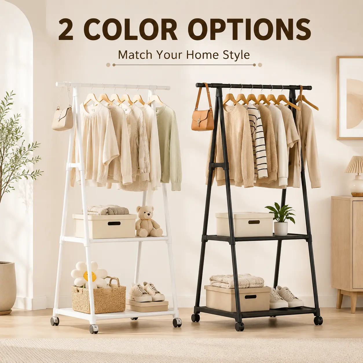 Modern A-Frame Garment Rack, Carbon Steel Clothes Hanging Rack with Storage Shelf, Freestanding Clothing Rack for Bedroom, Entryway & Apartment