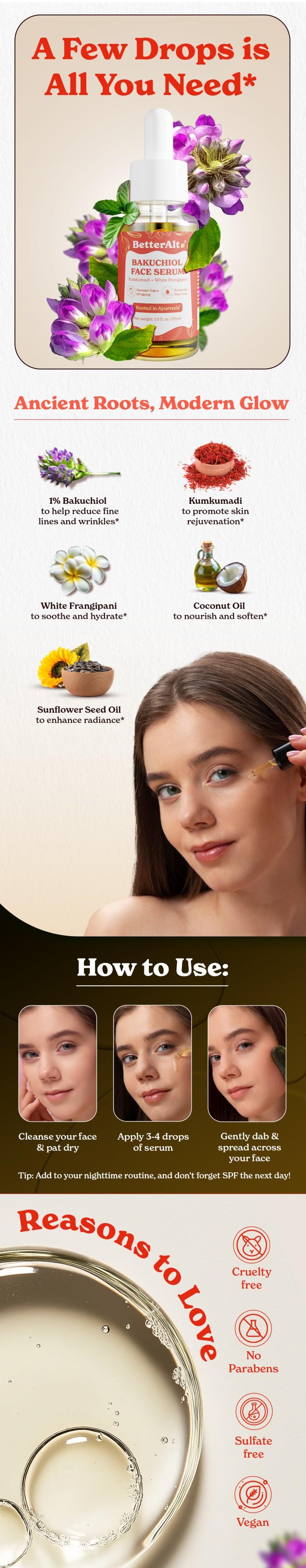 BetterAlt BOGO Bakuchiol Face Serum | With Kumkumadi and White Frangipani | 30 ml