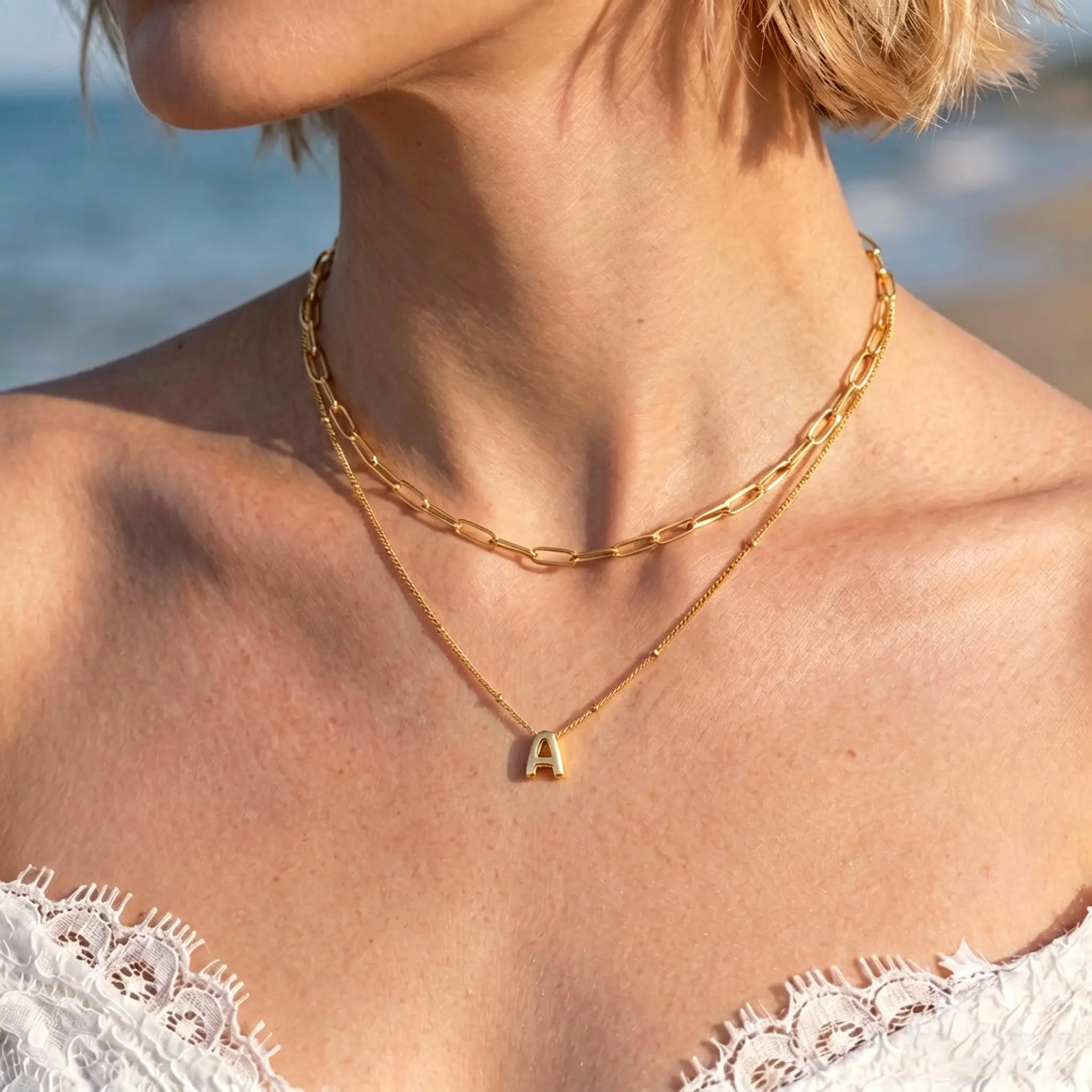 Bubble Initial Necklaces for Women 14K Gold Plated Letter Necklace Dainty Alphabet Layered Necklace Personalized Initial Choker papercilp Necklaces for Teen Girls Trendy Jewelry Gifts