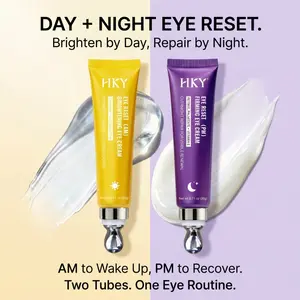 HKY Day and Night Eye Cream Duo, AM Caffeine Depuffing Gel and PM Retinyl Palmitate Firming Cream