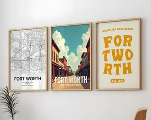 Fort Worth 3 Posters Pack, Fort Worth City 3 Wall Art Pack, Fort Worth 3 Posters Pack, 3 Set of Fort Worth Prints, Fort Worth Map Wall Arts