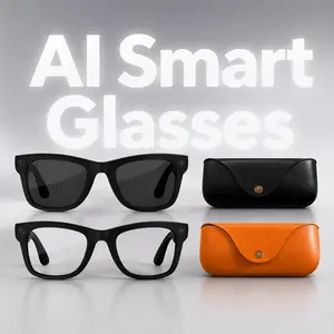 blue light glasses with 8MP HD Camera, Smart Recording Glasses, Dual Lenses, Open-Ear Audio, Real-Time Translation, Voice Assistant, Leather Charging Case for Travel Daily Use