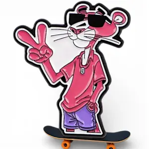 Pink Panther Skateboard Enamel Pin Cartoon Retro Lapel Pin Backpack Jacket