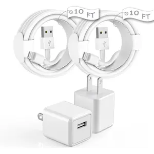 2 Pack 10Ft Fast Charging Lightning Cord USB Wall Charger Adapter Block for iPhone 14/Pro/Pro Max/Plus/13/12 11/Xs/XR/X iPad