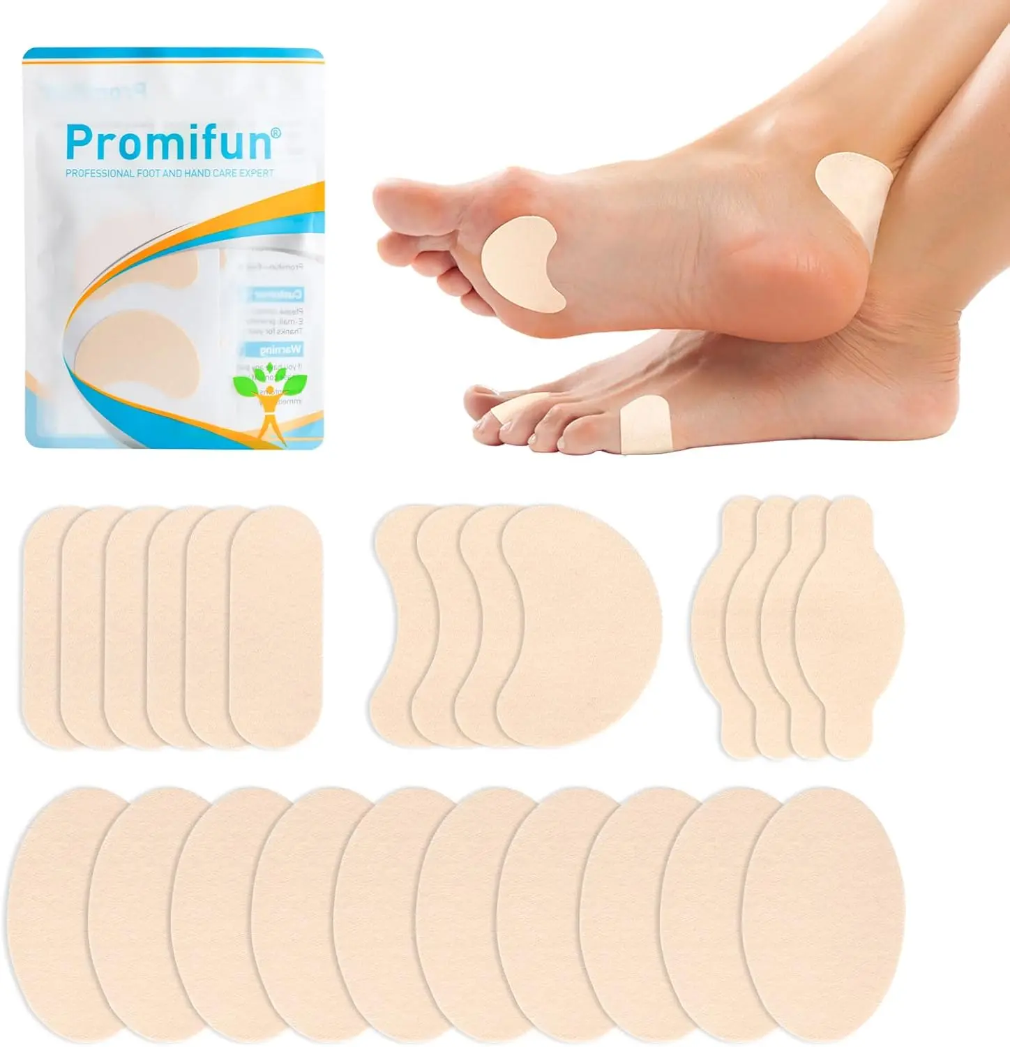 Promifun Moleskin Strips with Adhesive Blister Prevention Pads,Beige 24 Pcs