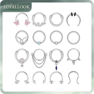 LOYALLOOK 16Pcs 16G Septum Rings Hoop for Women Men Surgical Steel Dangle Septum Jewelry Septum Clicker Horseshoe Nose Rings Hoop Hinged Segment Daith Helix Tragus Cartilage Earrings Piercing