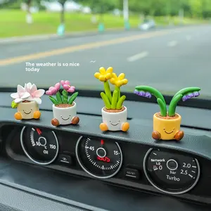 4pcs Cute Car Accessories - Potted Flower Mini Dashboard Decorations, Auto Accessories Interior, Luxury-Feel Car Interior Ornaments, Car Trinkets, Car Desktop Decor