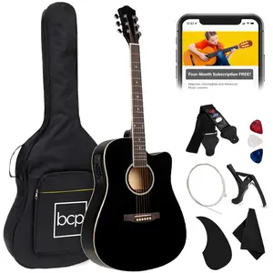 Best Choice Products Beginner Acoustic Electric Guitar Starter Set 41in w/ All Wood Cutaway Design, Case