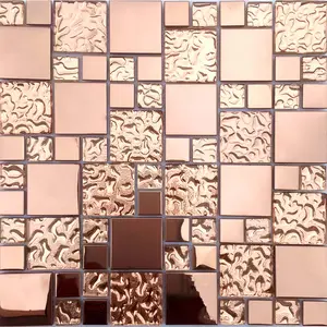 Glossy Glass Metal Tile Shiny Light Kitchen Backsplash Rose Gold Reflective Mosaic Tiles Sticker Bathroom Shower Wall Decorative Tile
