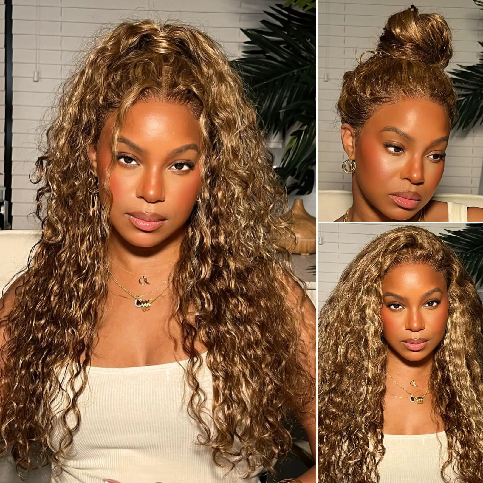 Aaliweya Hidden Strap 360 Lace Frontal Human Hair Wigs P4/27 Deep Wave Ombre Highlight HD Transparnet 360 Full Lace Frontal Wig Deep Curly Pre Plucked with Baby Hair Bleached Konts 180% Density