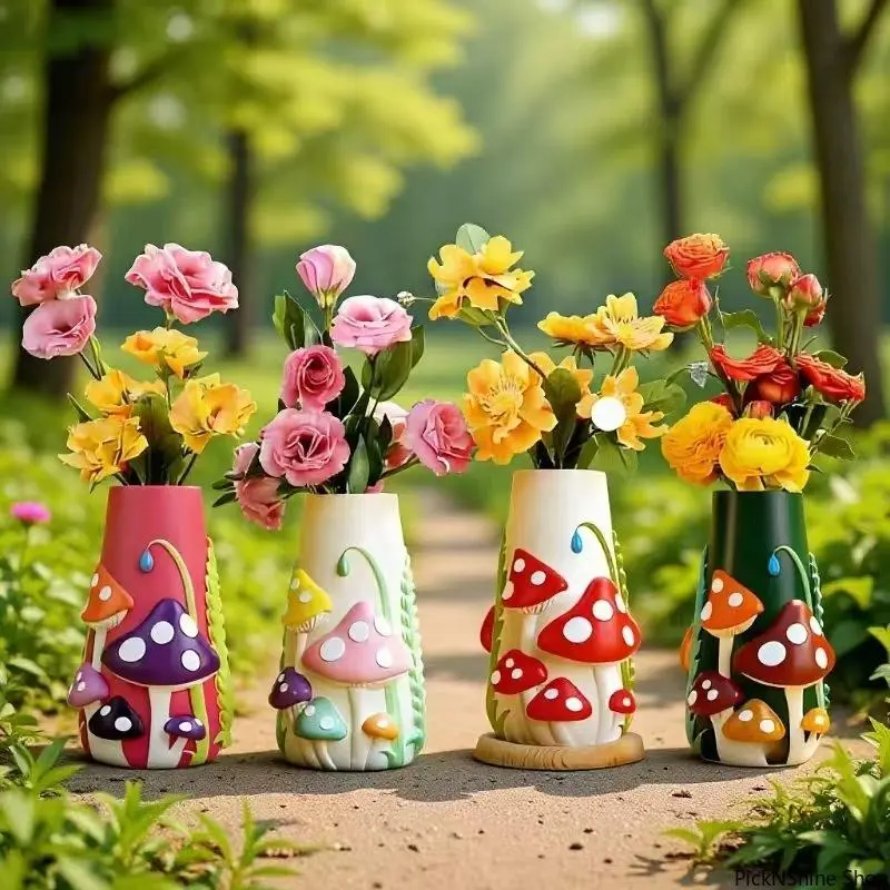 Cartoon-Shape Mushroom Succulent Resin Plant Pot, Pastel Desktop Vase for Dried Flower Crafts, Garden Decor, Plant Pots, Decorative, Pot For Plants