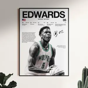Anthony Edwards Poster, Basketball Wall Art, Player Print, Sports Room Decor, Gift For Basketball Fans,athlete Artwork ( Unframed - Print Only )