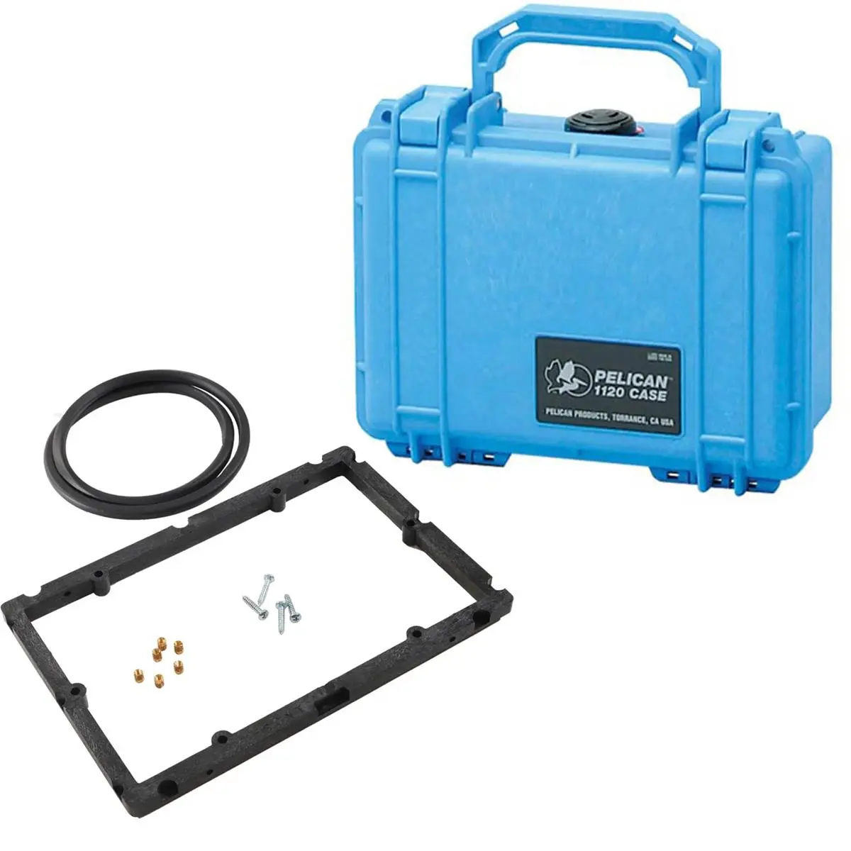Pelican 1120 Protective Watertight Hard Case with Foam Insert, Double Throw Latch, IP67 Rated, Blue, Bundle with Sensitive Gear Panel Frame Kit