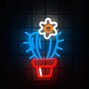 Cactus Neon Sign Cactus Potted Neon Light Cactus With a Flower LED Light Sign Plant Sign Houseplant Decoration Neon Aesthetic Decor for Bedroom Flower Store Birthday Holiday