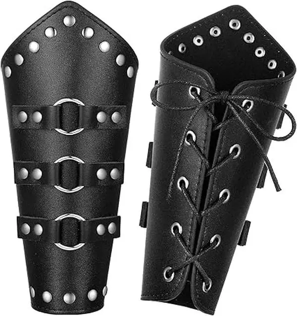 Medieval Warrior Classic Faux Leather Arm Bracers, Unisex Viking Riveted 2 Piece Set for LARP & Cosplay, Versatile Fantasy Armor Accessories