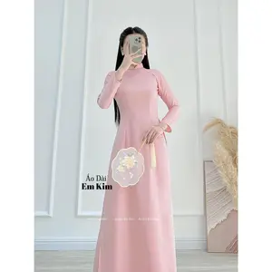 Pink Ao Dai with Pearl Beading Neckline | No Pants | V23 | Ao Dai for Women| Lunar New Year | Ao Dai Viet Nam