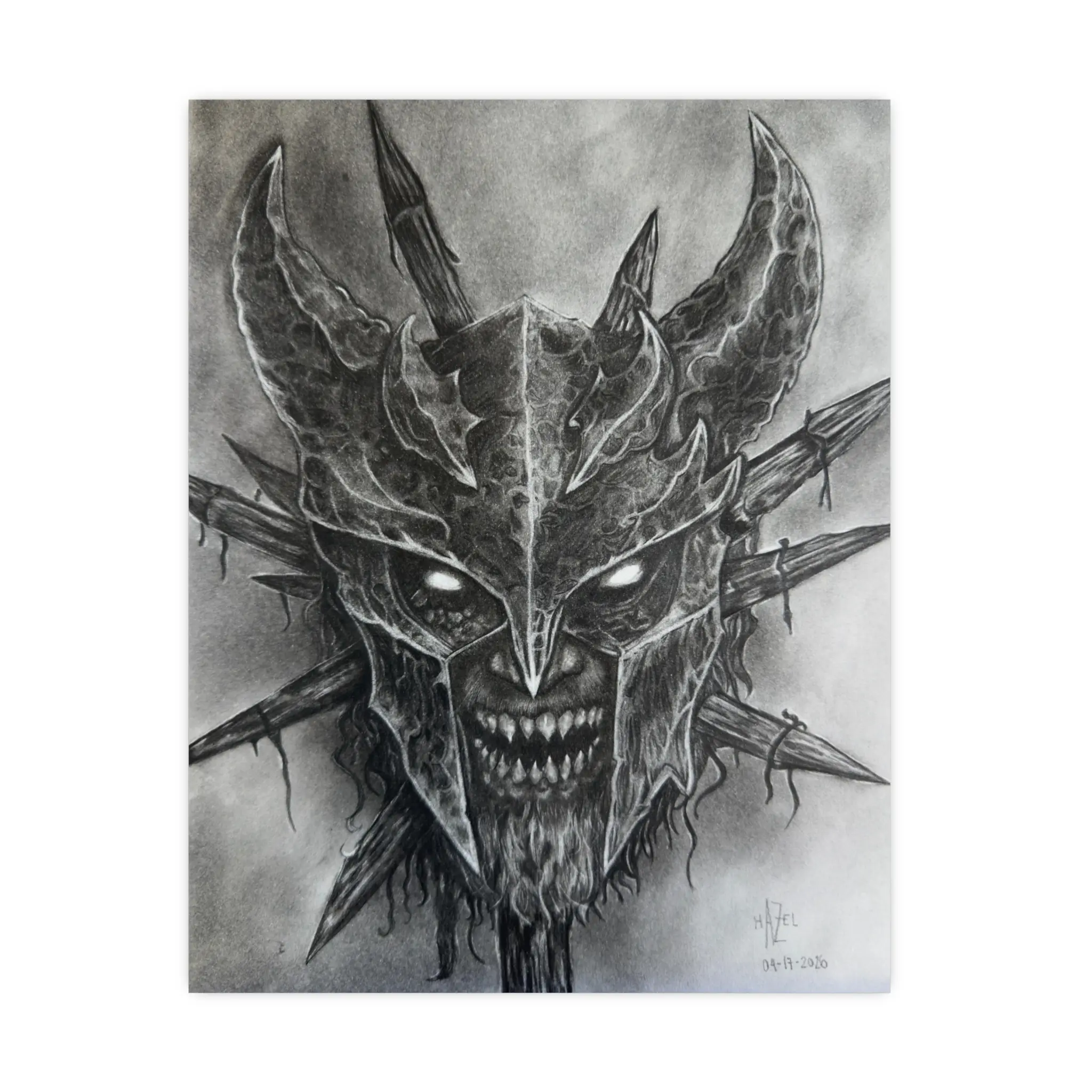 Harbinger - Dark Fantasy Art 11x14 Print | Charcoal Drawing | Demon Warrior Wall Art | Gothic Decor